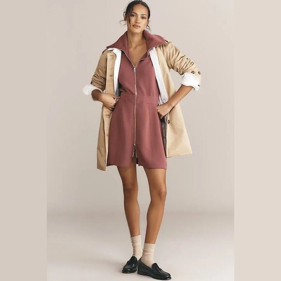 NEW Varley - Size Medium Rebecca Short-Sleeve Front-Zip Mini Dress - Rose - Picture 3 of 4